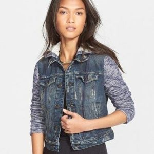 Free People Jacket - Denim and Knit Hooded M